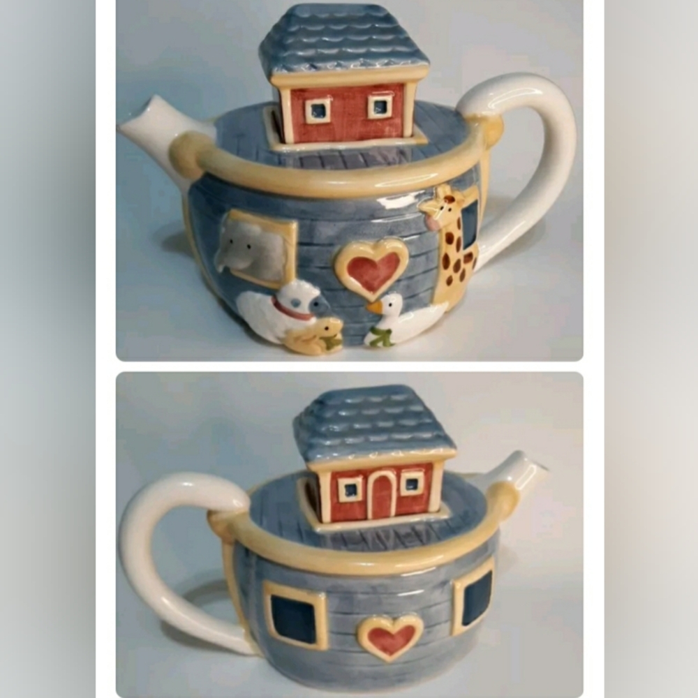 Teapot Noah's Ark By Susan Winget Certified Intl Flaws Small Chips See I… - Picture 3 of 10